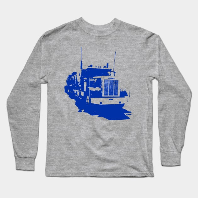 Freightliner classic 1980s big rig truck monoblock blue Long Sleeve T-Shirt by soitwouldseem